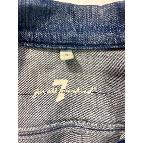 7 For All Mankind Womens Denim Jacket Medium Wash Distressed Button-Up Small - Picture 5 of 5